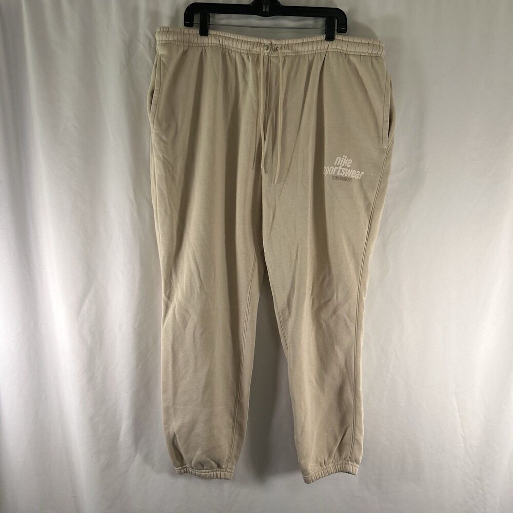 Nike Sportswear Sweatpants Men's 2XL Beige Fleece Lined Drawstring Pockets